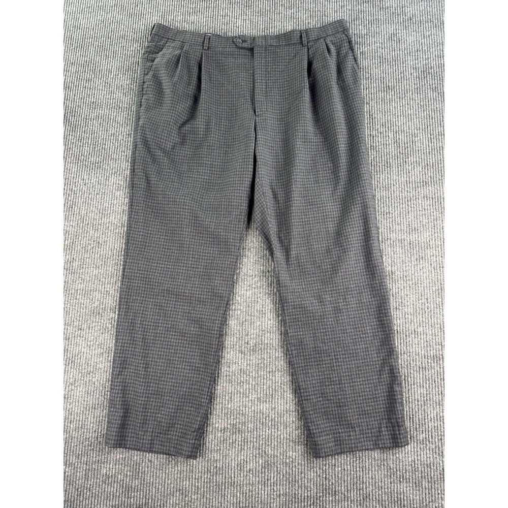 Hart Schaffner Marx Pants Men 44x31 Gray Wool Pleated Check Dress Trousers